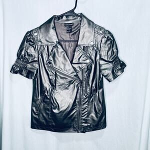 Wet Seal Faux Leather Gunmetal Silver Jacket L